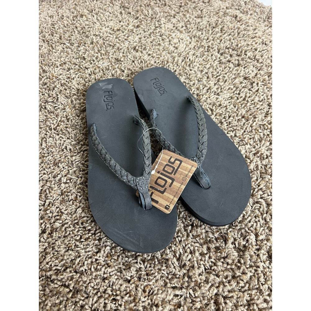 NWT Flojos Women Flip Flops 10 Black Braided Strap Sandals - Picture 8 of 8